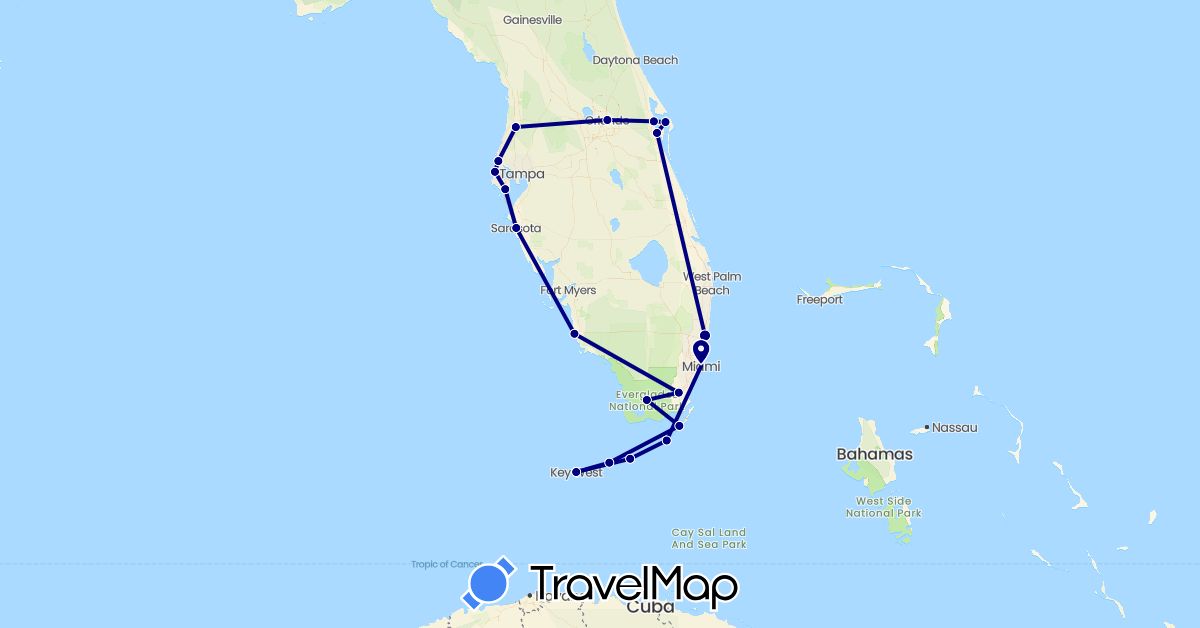 TravelMap itinerary: driving, boat in United States (North America)